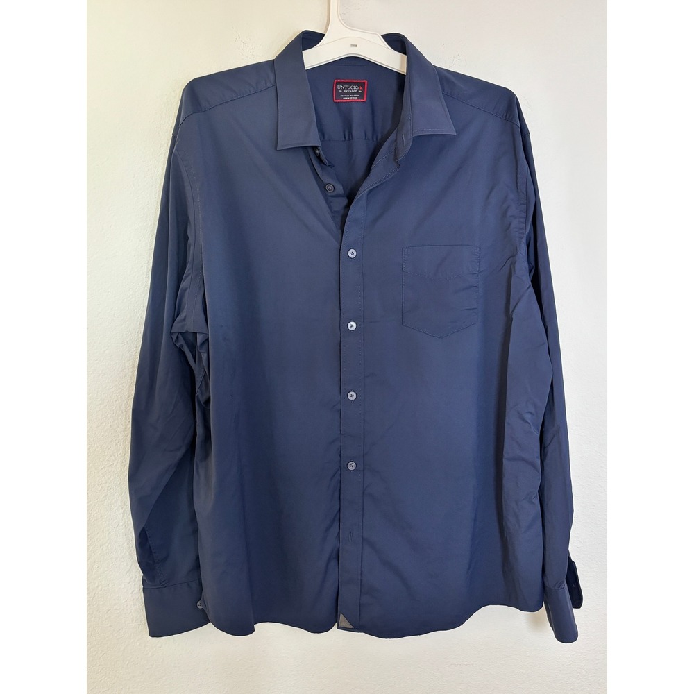 UNTUCKit Mens XXL Navy Blue Performance Long Sleeve Button Down Shirt Stretch